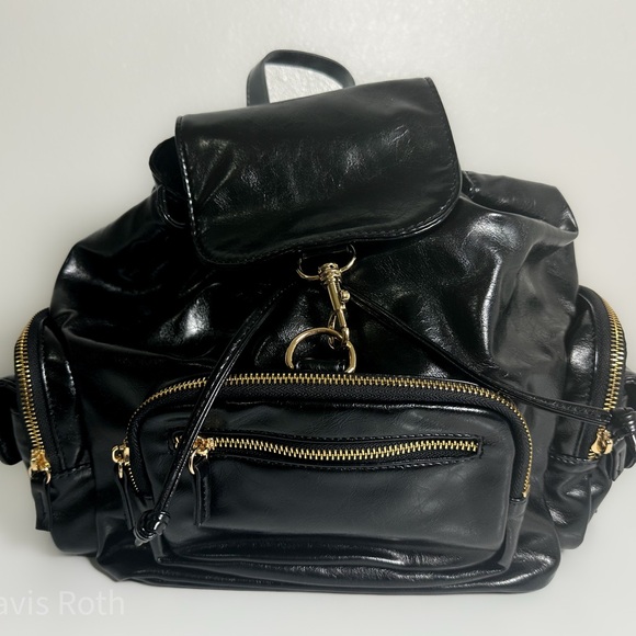 anthropologie leather backpack Anthropologie Faux Leather Backpack in Black NWT